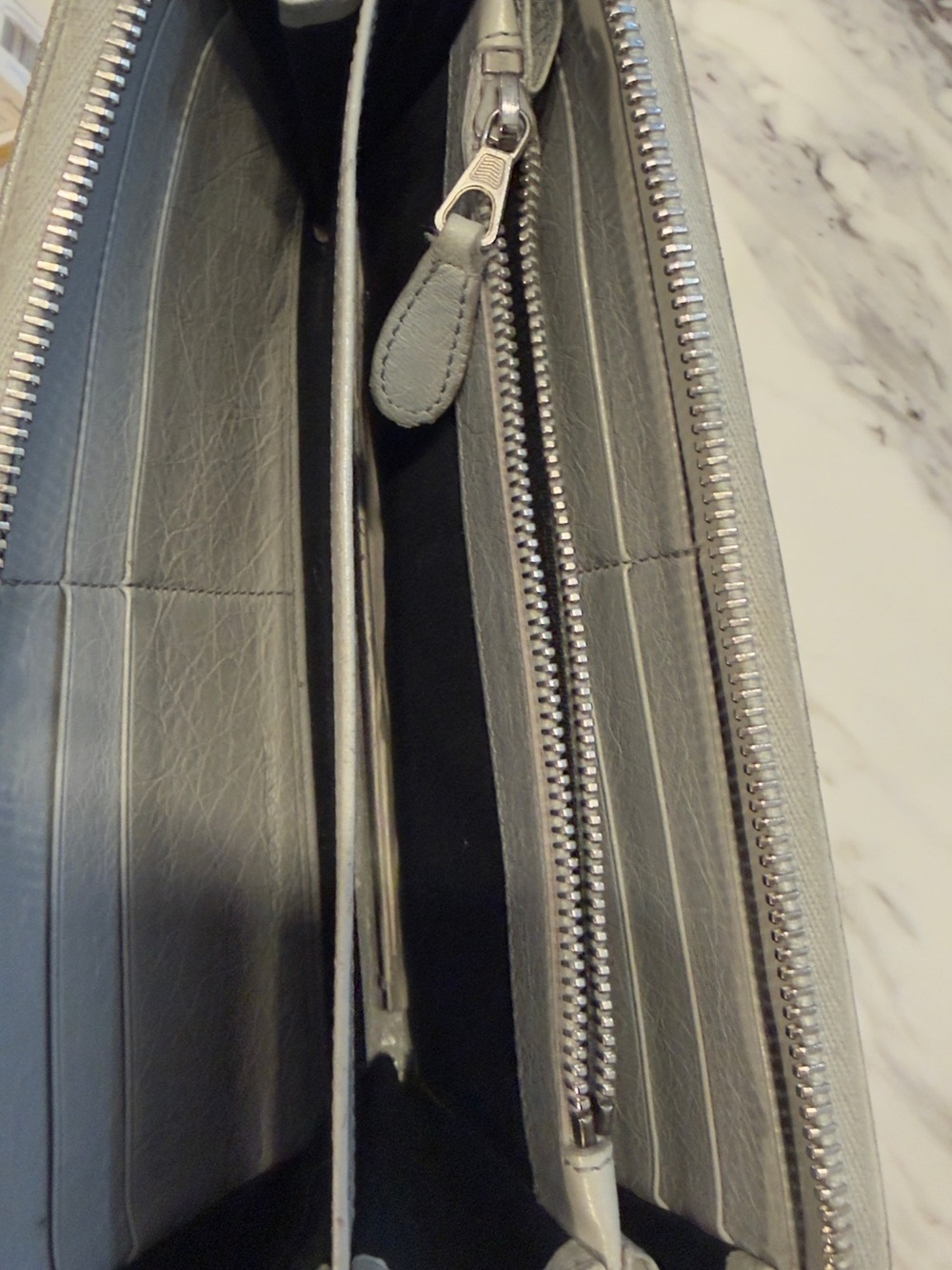 Balenciaga Light Gray Leather Zip Wallet with Stud Detailing - Picture 2 of 8